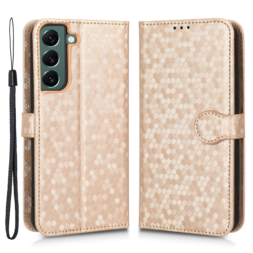 For Samsung Galaxy S23 Mobile Phone Cover Dot Pattern Imprinted PU Leather Anti-Scratch Wallet Stand Case with Strap For Samsung Galaxy S23 Mobile Phone Cover Dot Pattern Imprinted PU Leather Anti-Scratch Wallet Stand Case with Strap